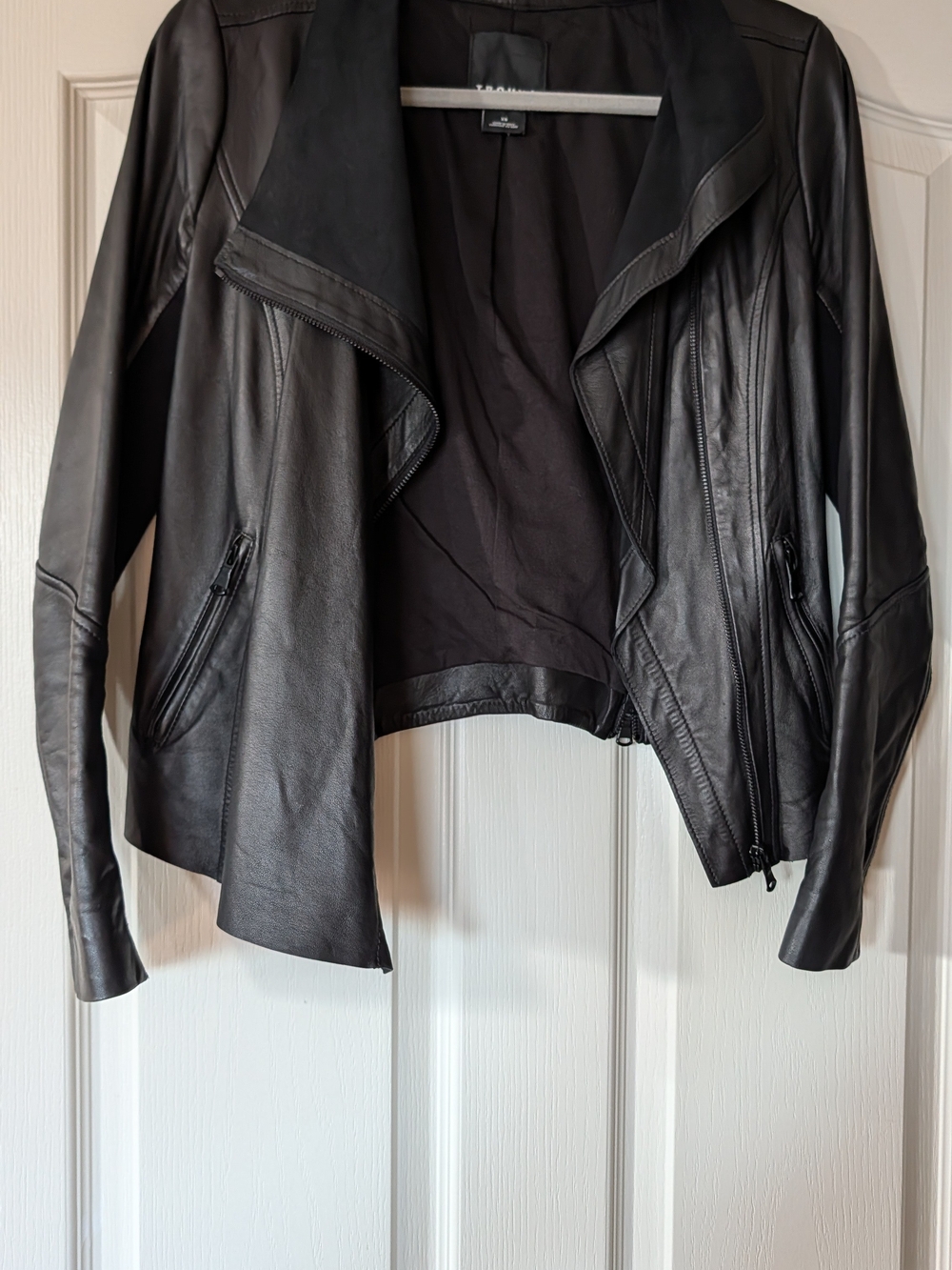 Trouvé (Nordstrom) Black Genuine Leather Asymmetrical Moto Jacket Size XS